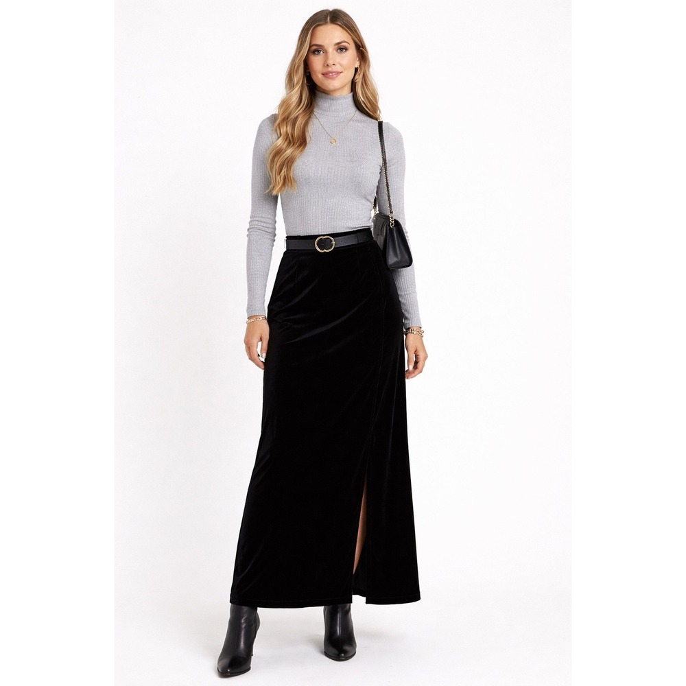 Vtg Maxi Skirt 8 Black Velvet Whimsigoth Old Money Witchy Boho Chic Hong Kong